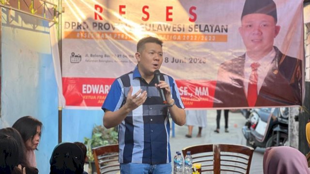 Anggota DPRD Sulsel, Edward Wijaya Horas saat menggelar kegiatan reses di Kelurahan Balang Baru, Kecamatan Tamalate, Kota Makassar, Kamis (8/6/2023). (Foto: Istimewa)