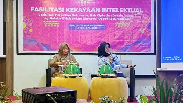 Kanwil Kemenkumham Sulawesi Selatan bekerjasama Pemerintah Kota Makassar melalui Dinas Pariwisata dengan menggelar Sosialisasi Perolehan Hak Merek, Hak Cipta, dan Desain Industri Bagi Pelaku Subsector Ekonomi Kreatif", di Hotel Ibis Style Makassar, Selasa, (04/07/2023). (Dok. Humas Kanwil Kemenkumham Sulsel)