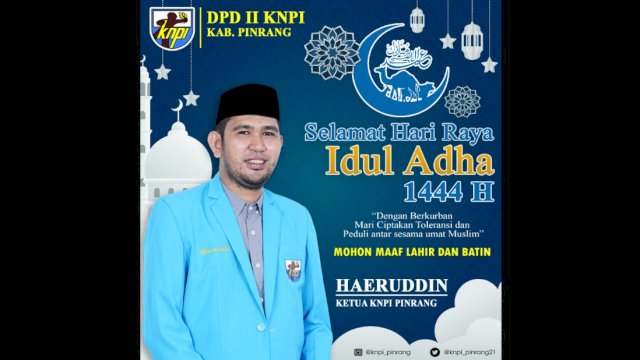 Ketua KNPI Pinrang Haeruddin Ucapkan Selamat Hari Raya Iduladha 1444 H