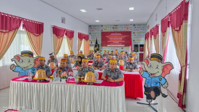 Lapas Kelas II A Palopo mengikuti ujian evaluasi dalam rangka penerimaan WBK Tahun 2023, kemarin. (Dok. Humas Kanwil Kemenkumham Sulsel)