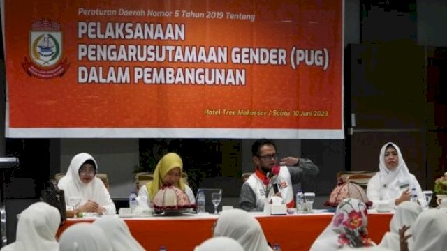 Anggota DPRD Makassar, Andi Hadi Ibrahim Baso menggelar sosialisasi Perda Nomor 5 Tahun 2019 Tentang Pelaksanaan Pengarusutamaan Gender (PUG) Dalam Pembangunan di Hotel Tree, Jalan Pandang Raya, Sabtu (10/6/2023). (Foto: Istimewa)