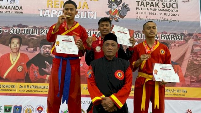 Enam medali perunggu berhasil di kantongi Tapak Suci Putra Muhammadiyah Sulsel pada Kejuaraan Nasional (Kejurnas) Tapak Suci, di Payakumbuh Sumatra Barat (Sumbar). (Dok. Humas Gowa)