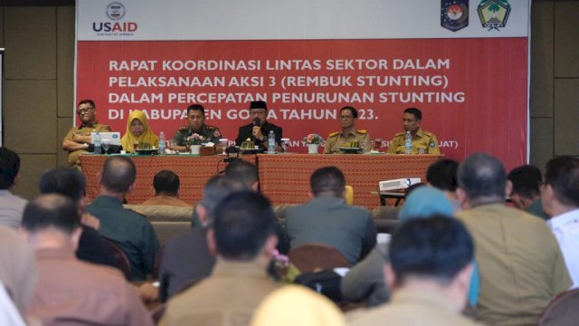 Wabup Gowa Abd. Rauf Malaganni saat hadiri Rapat Koordinasi Lintas Sektor dalam Pelaksanaan Aksi 3 (Rembuk Stunting) Kabupaten Gowa Tahun 2023, di Padivalley Golf and Resto, Kecamatan Pattalassang, kemarin. (Dok. Humas Gowa)