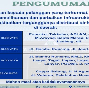 Dampak Perbaikan Jaringan PLN, PAM Tirta Karajae Parepare Umumkan Gangguan Distribusi Air