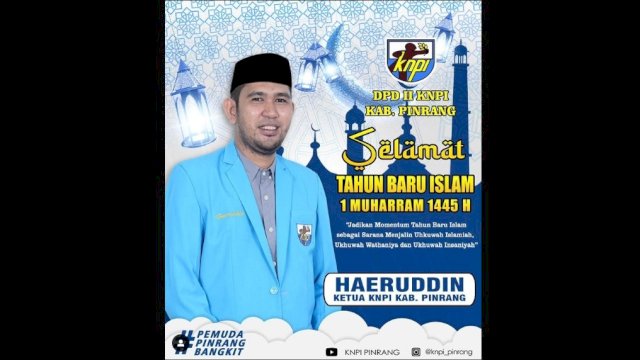 Ket : Banner ucapan Selamat Tahun Baru Islam Ketua DPD II KNPI Pinrang, Haeruddin 