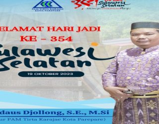 HUT Sulsel ke-354, Direktur PAM Tirta Karajae Parepare Andi Firdaus Djollong Sampaikan Ucapan Selamat