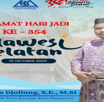 HUT Sulsel ke-354, Direktur PAM Tirta Karajae Parepare Andi Firdaus Djollong Sampaikan Ucapan Selamat