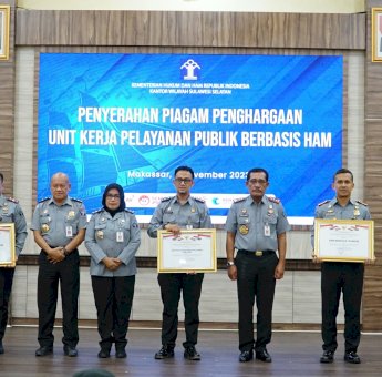 17 Satker Lingkup Kanwil Kemenkumham Sulsel Berhasil Raih Penghargaan P2HAM