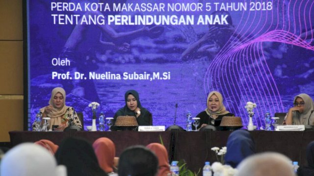 Anggota DPRD Makassar, Fatma Wahyudin saat menggelar sosialisasi Perda nomor 5 tahun 2018 tentang Perlindungan Anak di Hotel Aston Makassar, Jalan Sultan Hasanuddin, Makassar, Kamis (27/7/2023). (Foto: Istimewa)