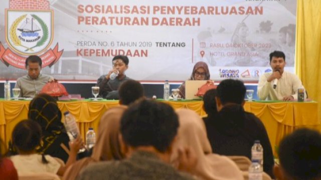 Sekretariat DPRD Makassar menggelar Sosialisasi Penyebarluasan Perda Nomor 6 Tahun 2019 tentang Kepemudaan di Hotel Grand Asia, Jalan Boulevard, Rabu (4/10/2023). (Foto: Istimewa)