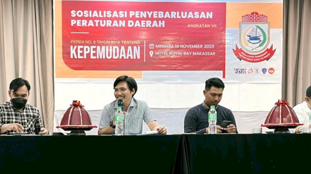 Sosialisasi penyebarluasan Perda Nomor 6 Tahun 2019 tentang Kepemudaan yang digelar Sekretariat DPRD Kota Makassar di Royal Bay Hotel Makassar, Jalan Sultan Hasanuddin, Makassar, Minggu (19/11/2023). (Foto: Istimewa)