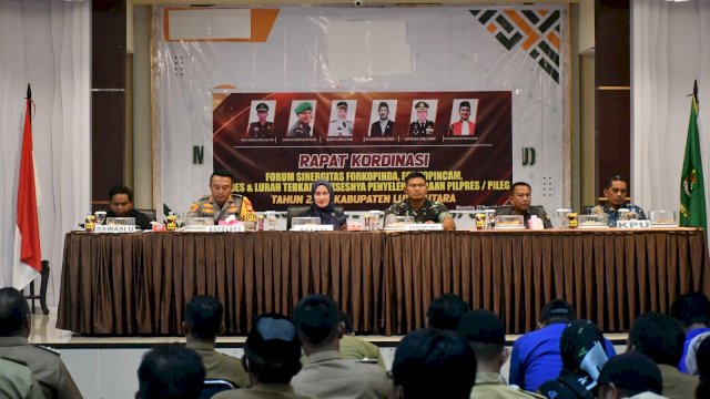 Rapat Koordinasi Persiapan Pelaksanaan Pilpres dan Pileg 2024, di Aula Lagaligo Kantor Bupati Luwu Utara, Kamis (23/11/2023).