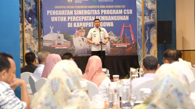 Bupati Gowa Adnan Purichta Ichsan saat menghadiri Penguatan Sinergitas Program CSR Untuk Percepatan Pembangunan, di Kabupaten Gowa, di Hotel Mercure Makassar, kemarin. (Dok. Humas Gowa)