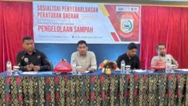 Sekretariat DPRD Makassar menggelar sosialisasi peraturan daerah (Perda) nomor 4 tahun 2011 tentang pengelolaan sampah di Hotel Grand Asia, Jalan Boulevard, Minggu (3/12/2023). (Foto: Istimewa)