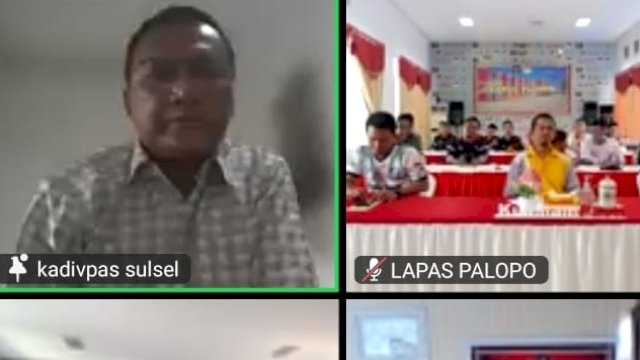 Kepala Divisi Pemasyarakatan, Kanwil Kemenkumham Sulsel Yudi Suseno saat memberikan arahan melalui Zoom. (Dok. Humas Kanwil Kemenkumham Sulsel)