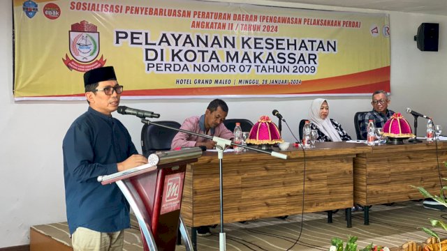 Anggota DPRD Makassar, Muchlis Misbah menggelar sosialisasi Perda nomor 7 tahun 2009 tentang Pelayanan Kesehatan di Kota Makassar di Hotel Grand Maleo, Jalan Pelita Raya, Makassar, Minggu (28/1/2024). (Foto: Istimewa)