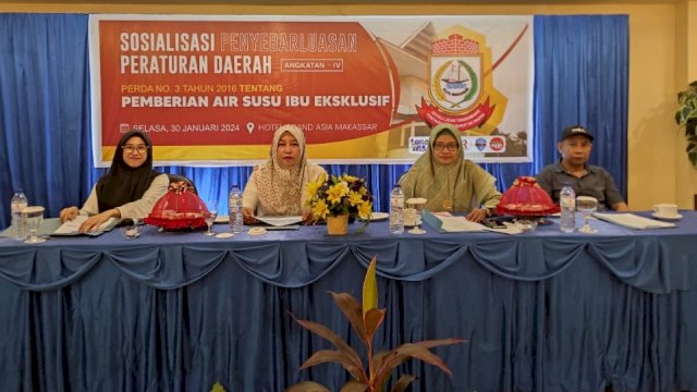 Sekretariat DPRD Makassar menggelar sosialisasi Perda Nomor 3 Tahun 2016 tentang Pemberian Air Susu Ibu (ASI) Ekslusif di Grand Asia Hotel, Jalan Boulevard, Makassar, Selasa (30/1/2024). (Foto: Istimewa)