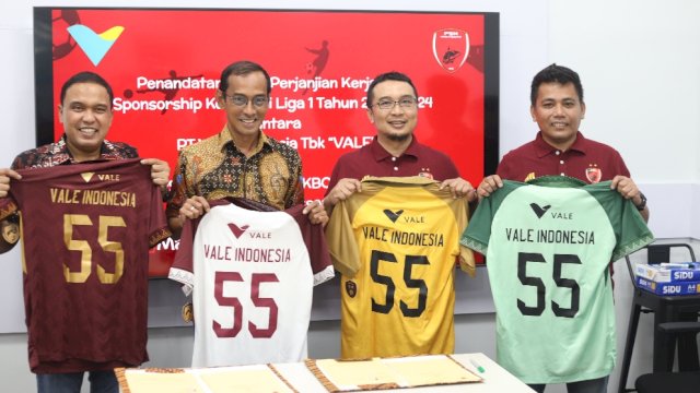 PSM Makassar resmi menjalin kerjasama dengan PT Vale Indonesia Tbk guna mengarungi putaran kedua kompetisi Liga 1 musim 2023/2024. (Foto: Istimewa)