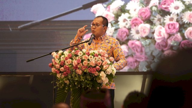 Wali Kota Makassar, Moh Ramdhan Pomanto saat menghadiri perayaan Natal Oikumene masyarakat, pemerintah dan TNI-Polri Pemprov Sulsel di Hotel Myko, Makassar, Rabu (31/1/2024). (Foto: Istimewa)