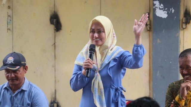 Bupati Luwu Utara, Indah Putri Indriani saat menyampaikan sambutanya pada Sosialisasi Pemanfaatan Alsintan.