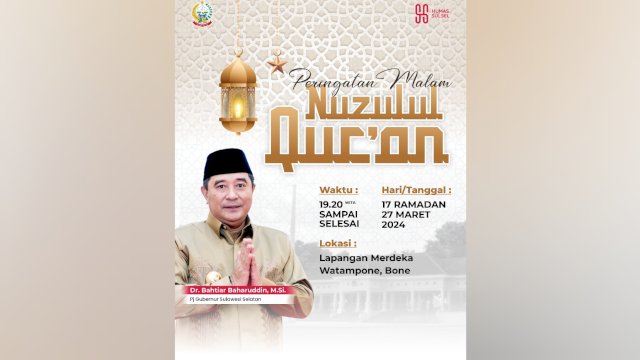 Pemprov Sulsel Ajak Masyarakat Hadiri Buka Puasa Akbar dan Nuzulul Qur&rsquo;an di Kabupaten Bone