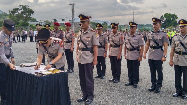 Upacara serah terima dan penyerahan jabatan jajaran Polres Soppeng, Selasa (26/03)2024). (Istimewa)