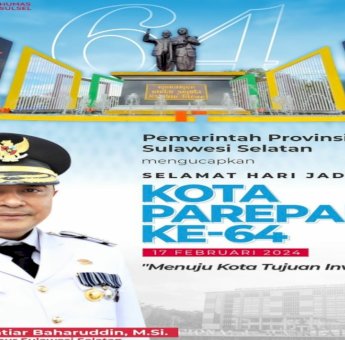 Pj Gubernur Sulsel Bahtiar Baharuddin: Selamat HUT Kota Parepare Semoga Semakin Maju
