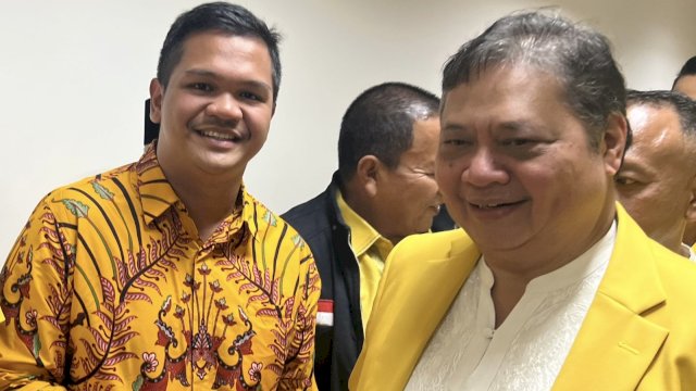 Bakal calon bupati Bantaeng, Fathul Fauzy saat bertemu dengan Ketua Umum Golkar, Airlangga Hartarto di Kantor DPP Golkar, Jakarta, Sabtu (6/4/2024). (Foto: Istimewa)