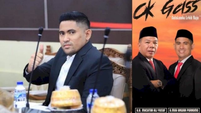 Kolase foto: Anggota DPRD Provinsi Sulsel, Andi Anwar Purnomo (Andi Aan) dan flayer Paket Andi Utta-Andi Aan. [IST]