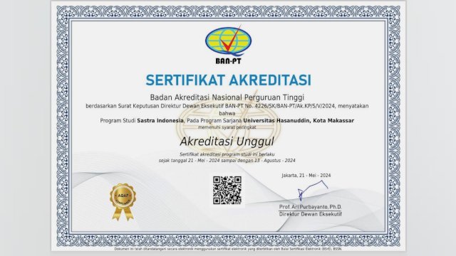 Sastra Indonesia FIB Unhas Raih Akreditasi Unggul