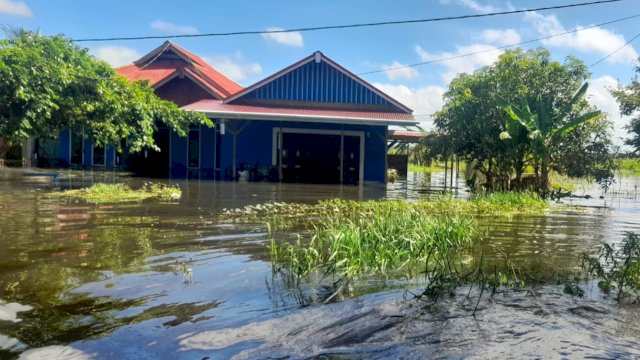Rumah warga di Salor Distrik Kurik, Kabupaten Merauke, Papua Selatan, terendam air, Rabu (15/05/2024). (Foto: Hendrik Resi / republiknews.co.id)