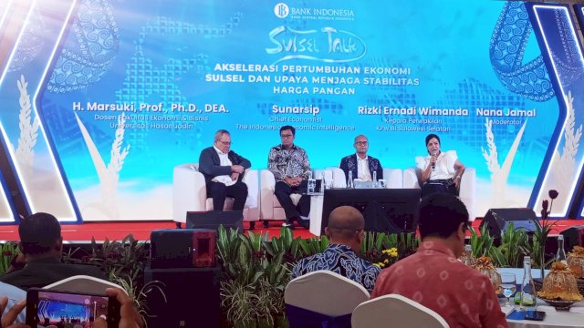 Kantor Perwakilan Bank Indonesia Provinsi Sulawesi Selatan menggelar Sulsel Talk bertajuk "Akselerasi Pertumbuhan Ekonomi Sulsel dan Upaya Menjaga Stabilitas Harga Pangan" yang berlangsung di Gedung Baruga Kantor BI Sulsel, Selasa, (21/05). (Dok: Chaerani/Republiknews.co.id)
