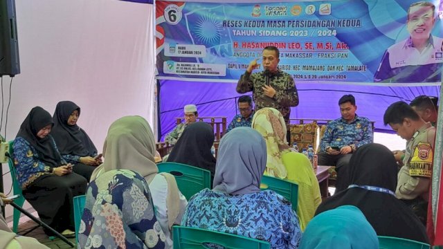 Anggota DPRD Makassar, Hasanuddin Leo saat menggelar kegiatan reses di Kelurahan Mariso, Kecamatan Mariso, Makassar, Kamis (18/1/2024). (Foto: Istimewa)