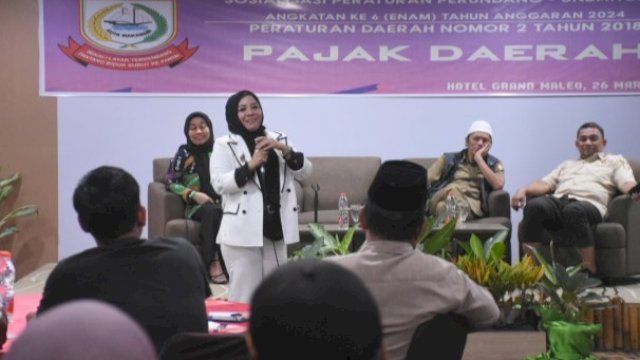 Anggota DPRD Makassar, Nunung Dasniar menggelar Sosialisasi Perda Nomor 2 Tahun 2018 tentang Pajak Daerah di Hotel Maleo, Jalan Pelita Raya, Makassar, Selasa (26/3/2024). (Foto: Istimewa)