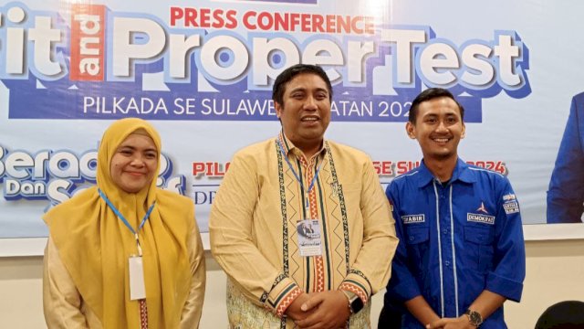 Pasangan cabup dan cawabup Maros, Chaidir Syam-Suhartina Bohari saat mengikuti uji kelayakan dan kepatutan yang digelar DPD Demokrat Sulsel di Hotel Claro, Jalan AP Pettarani, Makassar, Senin (27/5/2024). (Foto: Istimewa)