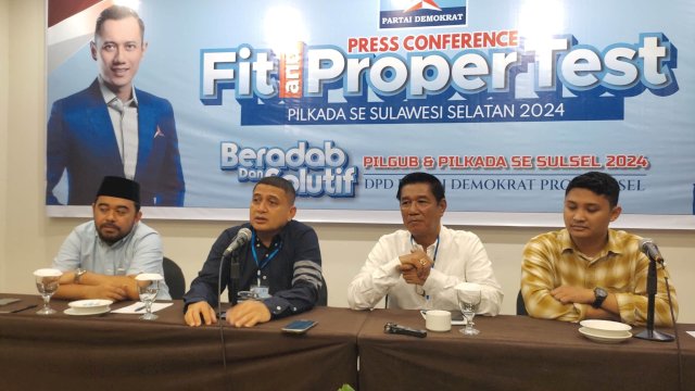 Bakal calon Wali Kota Makassar, Munafri Arifuddin mengikuti uji kelayakan dan kepatutan yang digelar Demokrat Sulsel di Hotel Claro, Jalan AP Pettarani, Makassar, Selasa (28/5/2024). (Foto: Istimewa)