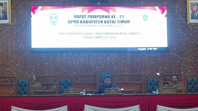 Rapat Paripurna ke-21 Masa Sidang II dan Pembukaan Masa Sidang III DPRD Kutai Timur, Senin (13/05/2024). (Istimewa)