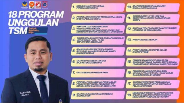 18 Program Unggulan Calon Wali Kota Parepare Tasming Hamid