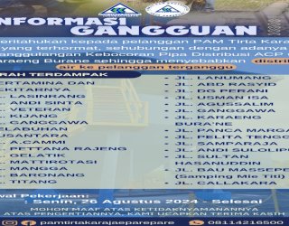 Perbaikan Pipa, PAM Tirta Karajae Parepare Umumkan Gangguan Distribusi Air