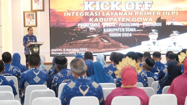 Kepala Dinas Kesehatan Kabupaten Gowa drg Abd Haris Usman, di sela-sela Kic Off Integritas Layanan Primer (ILP), di Baruga Tinggi Mae, Rujab Gowa, kemarin. (Dok. Humas Gowa)