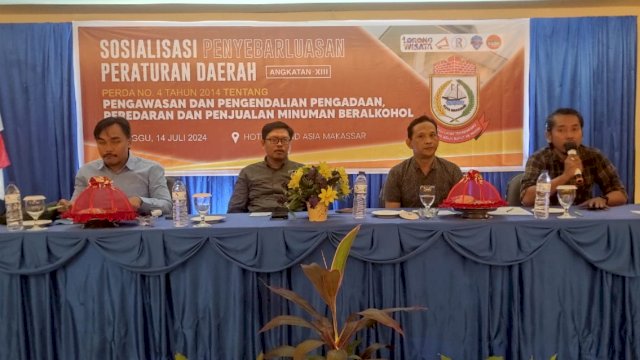 Sekretariat DPRD Makassar menggelar sosialisasi Perda Nomor 4 Tahun 2014 di Hotel Grand Asia, Jalan Boulevard, Makassar, Minggu (14/7/2024). (Foto: Istimewa)