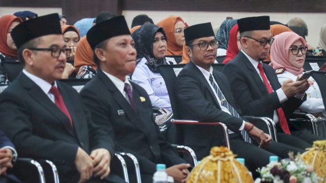Pj Sekda Makassar, Firman Hamid Pagarra saat menghadiri pelantikan Jufri Rahman selaku Sekda Sulsel yang baru, Rabu (14/8/2024). (Foto: Istimewa)