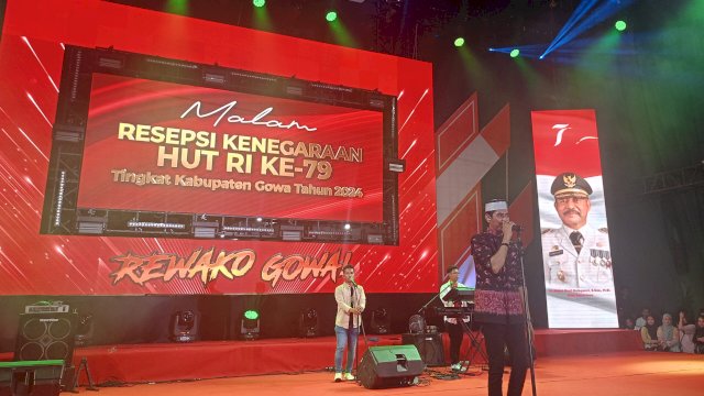 Ridwan Sau di Malam Resepsi Kenegaraan HUT Kemerdekaan RI Ke-79 Tingkat Kabupaten Gowa, di Taman Sultan Hasanuddin, Sabtu, (17/08/2024). (Dok. Chaerani/Republiknews.co.id)