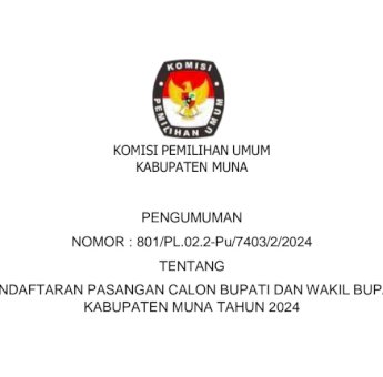 KPU Muna Umumkan Jadwal Pendaftaran Calon Bupati dan Wakil Bupati 2024