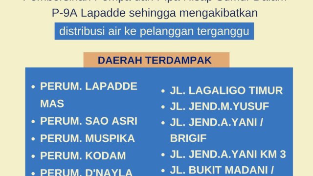 PAM Tirta Karajae Parepare Umumkan Gangguan Distribusi Air Bersih