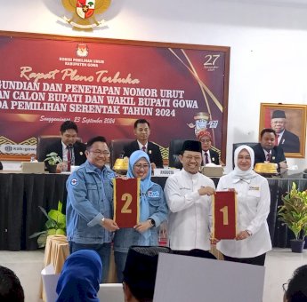 KPU Undi Nomor Urut Paslon Bupati dan Wabup Gowa: Aurama’ 1, Hati Damai 2