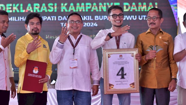 Pasangan Calon Bupati dan Wakil Bupati Luwu Utara, Muhammad Fauzi-Ajie Saputra mendapatkan nomor urut 4 di Pilkada Luwu Utara 2024. (Foto: Istimewa)