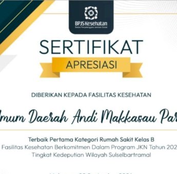 RSUD Andi Makkasau Raih Prestasi Juara 1 dalam Ajang Lomba Rumah Sakit Berkomitmen