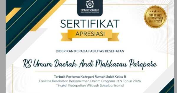 RSUD Andi Makkasau Raih Prestasi Juara 1 dalam Ajang Lomba Rumah Sakit Berkomitmen