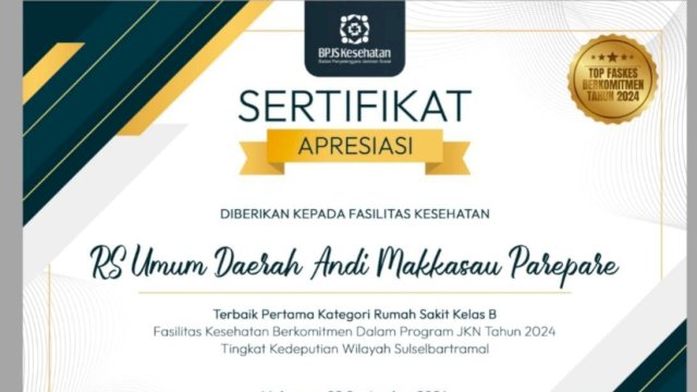 RSUD Andi Makkasau Raih Prestasi Juara 1 dalam Ajang Lomba Rumah Sakit Berkomitmen